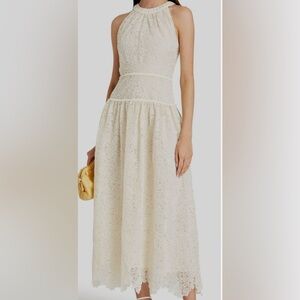 $795 Jonathan Simkhai Women's Ivory Gabriella Midi Dress NWT